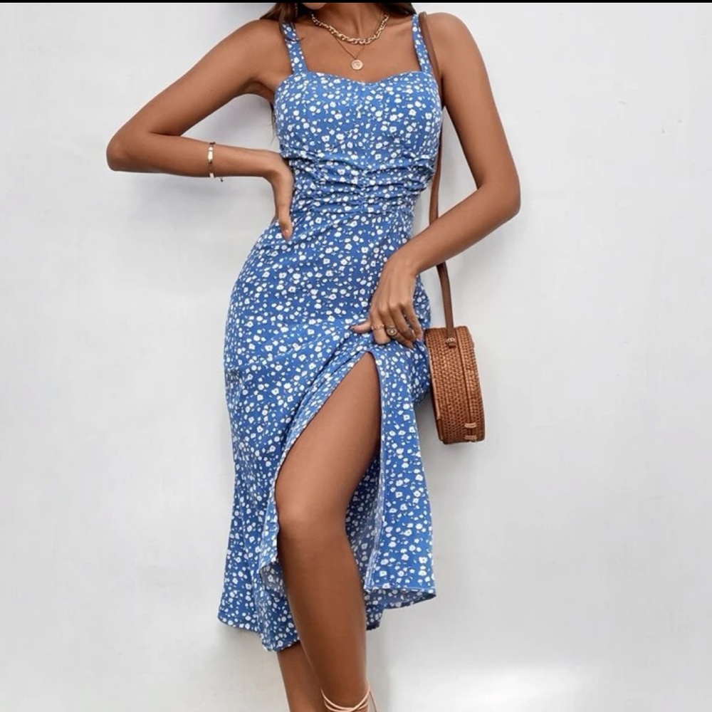 Floral Cami Midi Dress, Blue - NWOT